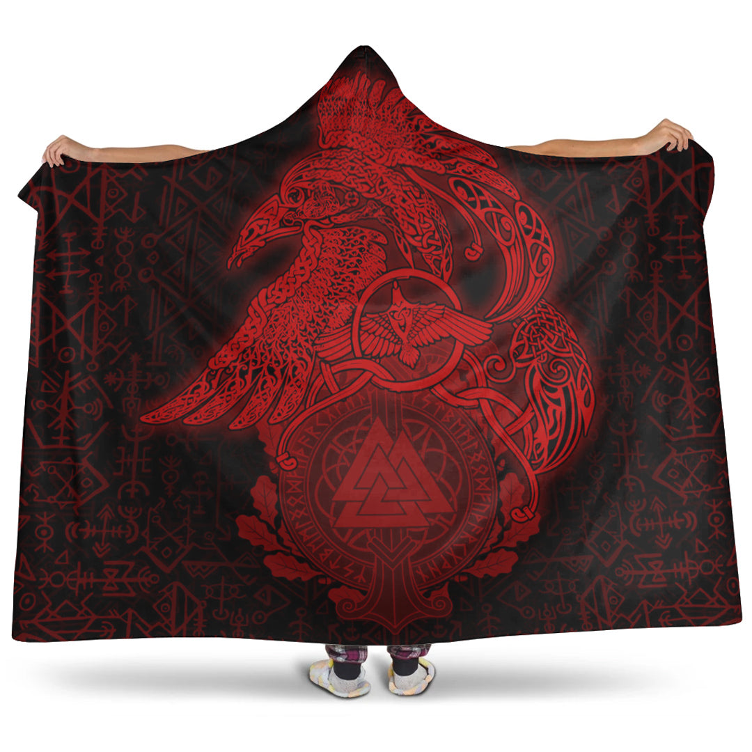 Viking Hooded Blanket, Raven Celtic Viking Red Homeset Hooded Blanket