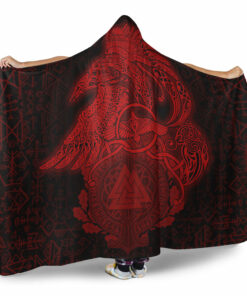 Viking Hooded Blanket, Raven Celtic Viking Red Homeset Hooded Blanket