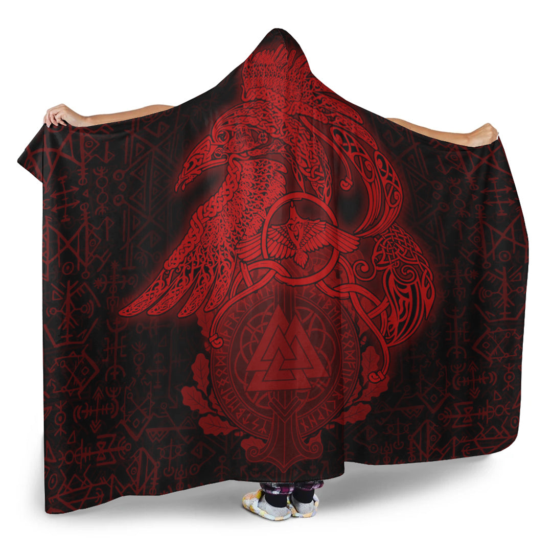 Viking Hooded Blanket, Raven Celtic Viking Red Homeset Hooded Blanket