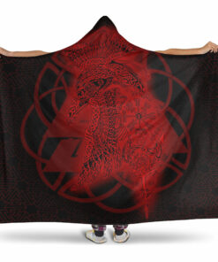 Viking Hooded Blanket, Raven Valknut Red Viking Homeset Hooded Blanket