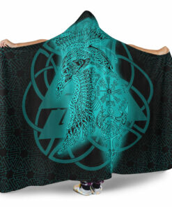 Viking Hooded Blanket, Raven Valknut Turquoise Viking Homeset Hooded Blanket