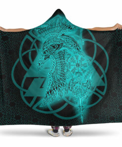 Viking Hooded Blanket, Raven Valknut Viking Homeset Hooded Blanket