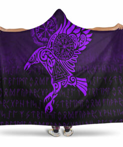 Viking Hooded Blanket, Raven Vegvisir Tattoo Purple Version Hooded Blanket