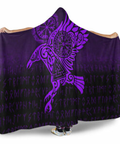 Viking Hooded Blanket, Raven Vegvisir Tattoo Purple Version Hooded Blanket