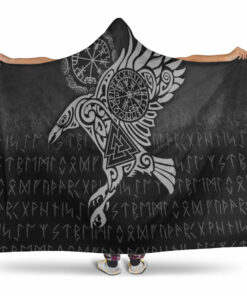 Viking Hooded Blanket, Raven Vegvisir Tattoo Special Version Hooded Blanket