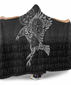 Viking Hooded Blanket, Raven Vegvisir Tattoo Special Version Hooded Blanket
