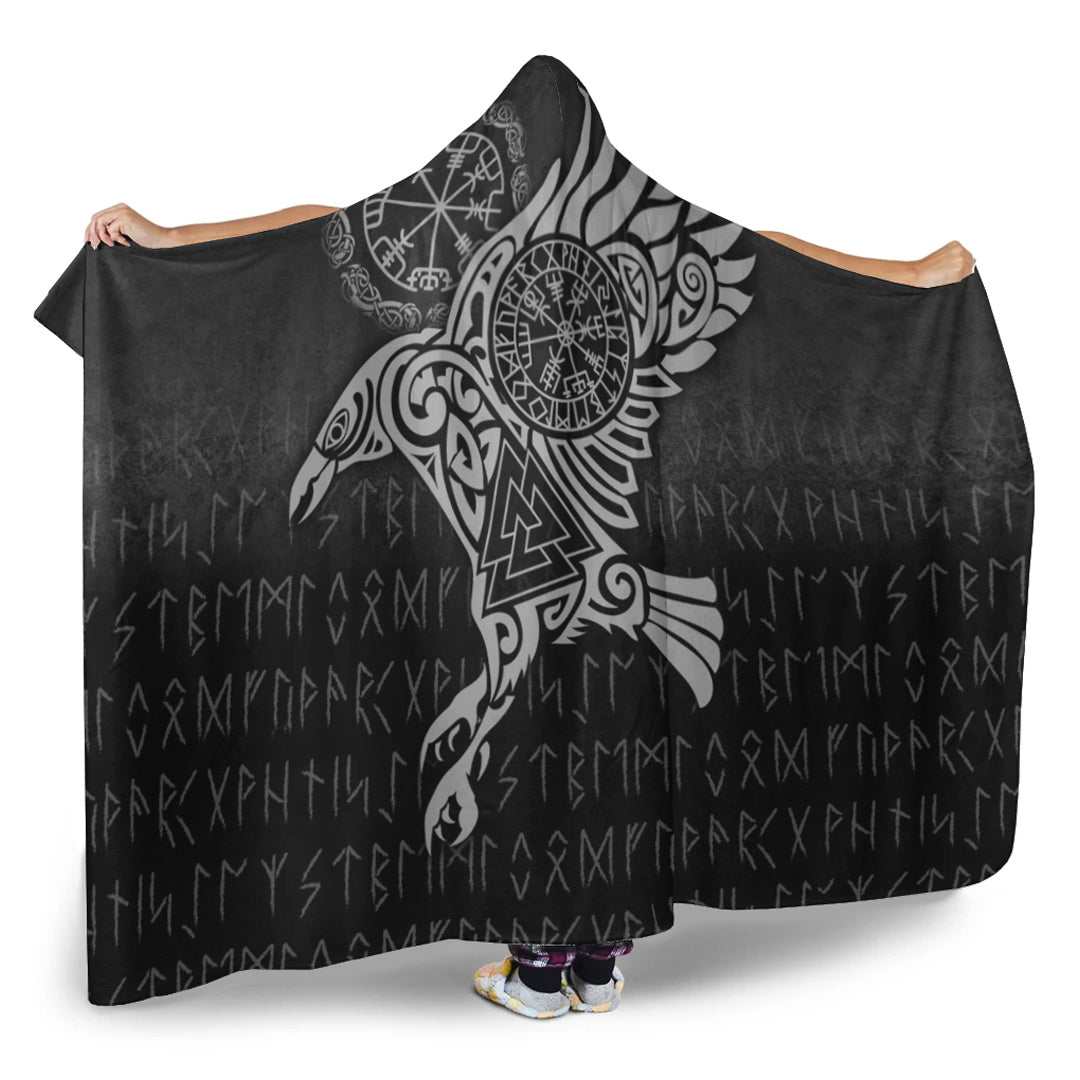 Viking Hooded Blanket, Raven Vegvisir Tattoo Special Version Hooded Blanket