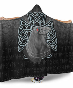 Viking Hooded Blanket, Raven Viking Warrior Norse Hooded Blanket