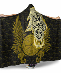 Viking Hooded Blanket, Raven Ving Gold Hooded Blanket