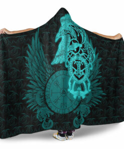 Viking Hooded Blanket, Raven Ving Turquoise Hooded Blanket