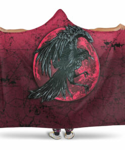 Viking Hooded Blanket, Raven and Blood Moon Brush Style Hooded Blanket