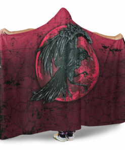 Viking Hooded Blanket, Raven and Blood Moon Brush Style Hooded Blanket