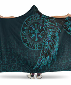 Viking Hooded Blanket, Raven and Helm ofwe Cyan Hooded Blanket