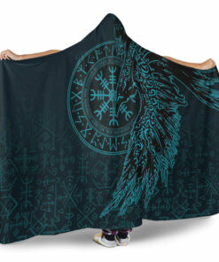 Viking Hooded Blanket, Raven and Helm ofwe Cyan Hooded Blanket