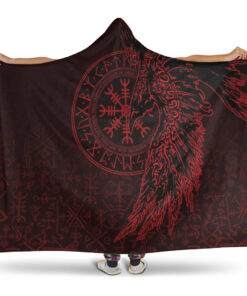 Viking Hooded Blanket, Raven and Helm ofwe Red Hooded Blanket