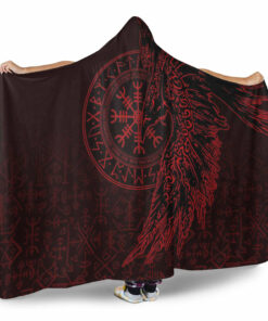 Viking Hooded Blanket, Raven and Helm ofwe Red Hooded Blanket