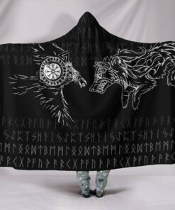 Viking Hooded Blanket, Raven and Wolf Special Tattoo