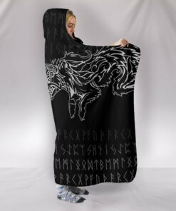 Viking Hooded Blanket, Raven and Wolf Special Tattoo