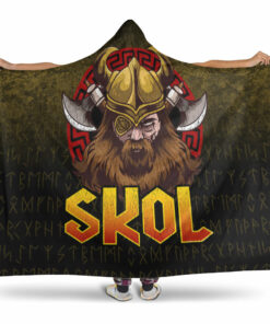 Viking Hooded Blanket, Skol Viking Beer Norse Mythology Warrior Drinking Hooded Blanket