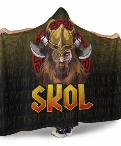 Viking Hooded Blanket, Skol Viking Beer Norse Mythology Warrior Drinking Hooded Blanket