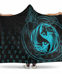 Viking Hooded Blanket, Skoll and Hati Cyan Hooded Blanket