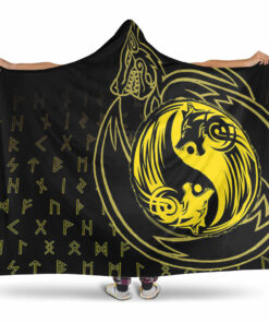Viking Hooded Blanket, Skoll and Hati Gold Hooded Blanket
