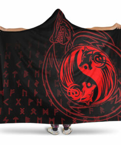 Viking Hooded Blanket, Skoll and Hati Red Hooded Blanket