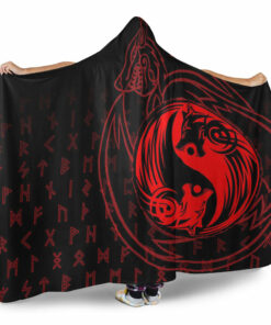 Viking Hooded Blanket, Skoll and Hati Red Hooded Blanket