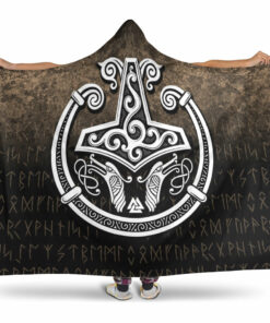 Viking Hooded Blanket, Thors Hammer Mjolnir Viking Torc Norse Pagan Hooded Blanket