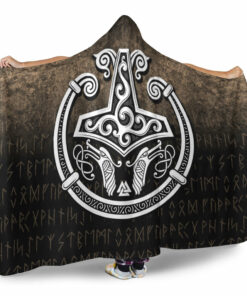 Viking Hooded Blanket, Thors Hammer Mjolnir Viking Torc Norse Pagan Hooded Blanket