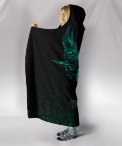 Viking Hooded Blanket Three Raven and Valknut Cyan