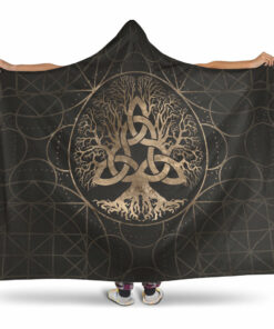 Viking Hooded Blanket, Tree of Life Yggdrasil with Triquetra Hooded Blanket