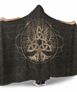 Viking Hooded Blanket, Tree of Life Yggdrasil with Triquetra Hooded Blanket
