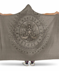 Viking Hooded Blanket, Tree of Life with Triquetra Beige Hooded Blanket