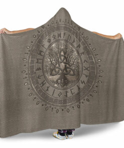 Viking Hooded Blanket, Tree of Life with Triquetra Beige Hooded Blanket