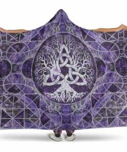 Viking Hooded Blanket, Tree of Life with Triquetramethyst and Silver Hooded Blanket