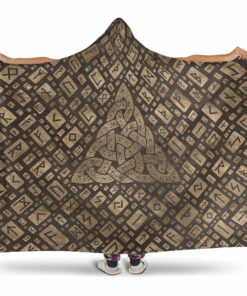 Viking Hooded Blanket, Triquetra & Runiclphabet Wood and Gold Hooded Blanket