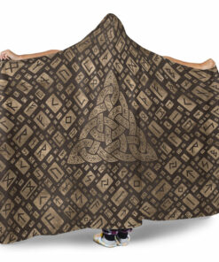 Viking Hooded Blanket, Triquetra & Runiclphabet Wood and Gold Hooded Blanket