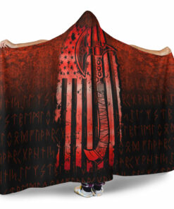 Viking Hooded Blanket, USA Flag Viking Coolmerican Norsemen, Red Version Hooded Blanket