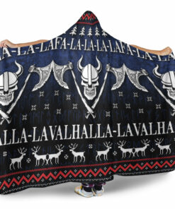Viking Hooded Blanket, Ugly Christmas Viking Fa La La La La Valhalla La Hooded Blanket
