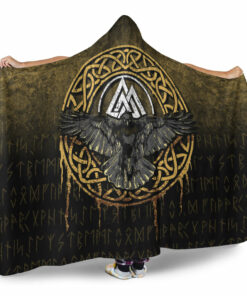Viking Hooded Blanket, Valhalla Norse Mythology Raven Black Crow Viking Hooded Blanket