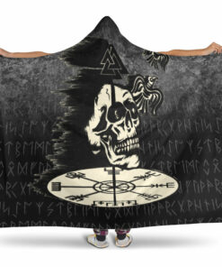 Viking Hooded Blanket, Valhalla Skull Ravens Hooded Blanket