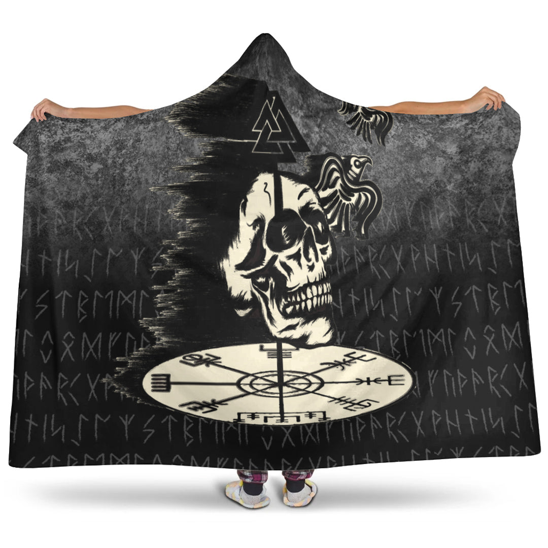 Viking Hooded Blanket, Valhalla Skull Ravens Hooded Blanket
