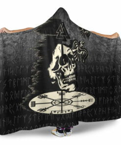 Viking Hooded Blanket, Valhalla Skull Ravens Hooded Blanket