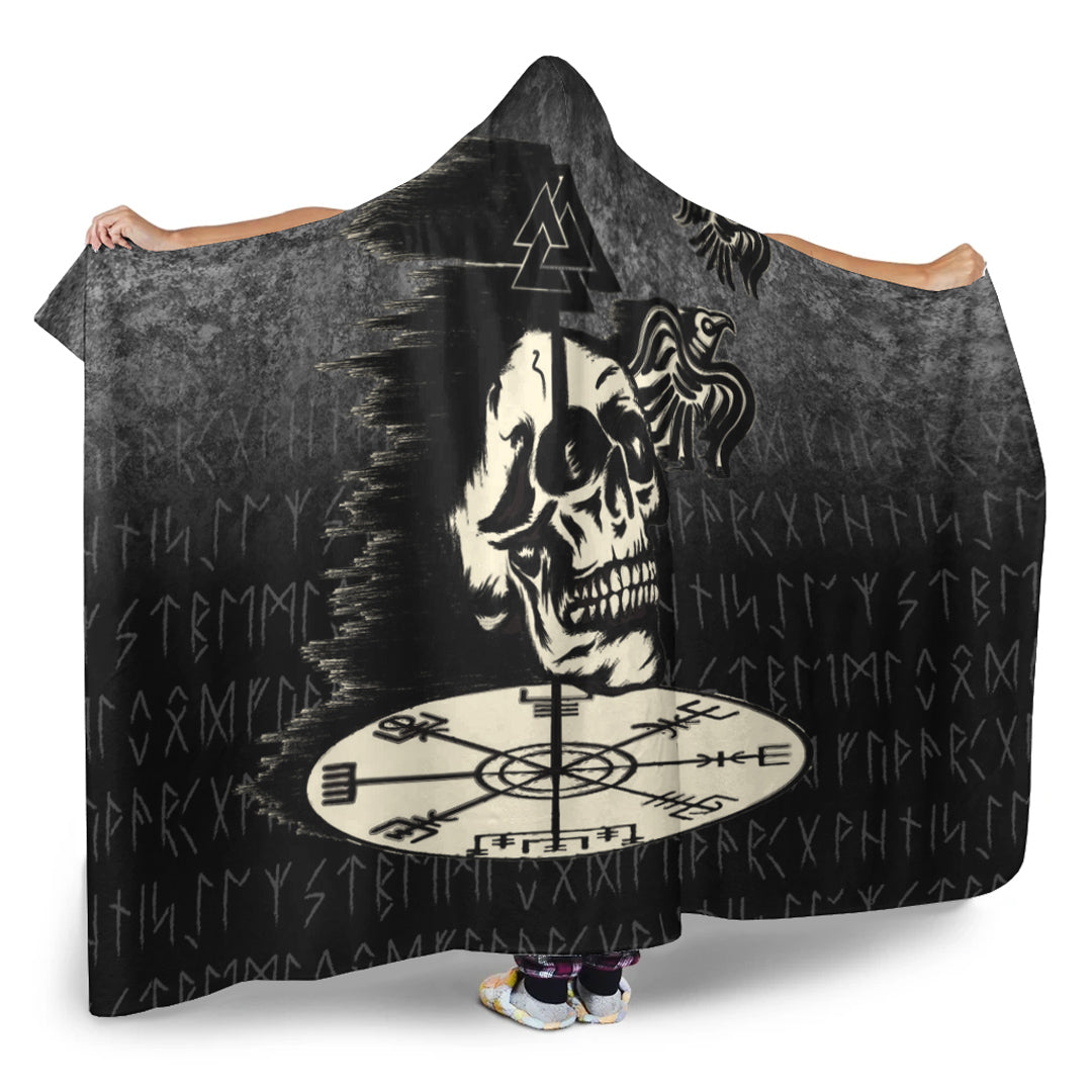 Viking Hooded Blanket, Valhalla Skull Ravens Hooded Blanket