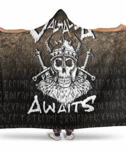 Viking Hooded Blanket, Valhallawaits Viking Skull Warriorxe Hooded Blanket