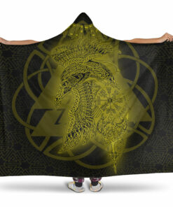 Viking Hooded Blanket, Valknut Raven Gold Viking Homeset Hooded Blanket