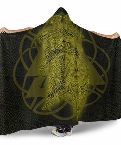 Viking Hooded Blanket, Valknut Raven Gold Viking Homeset Hooded Blanket