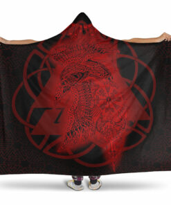 Viking Hooded Blanket, Valknut Raven Red Viking Homeset Hooded Blanket