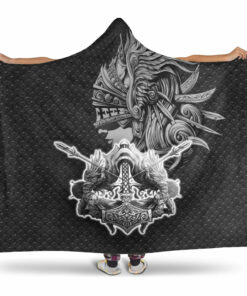 Viking Hooded Blanket, Valkyrie Metal Background Hooded Blanket